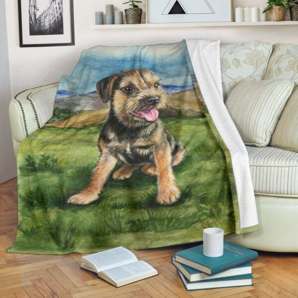 Silli Border Terrier Puppy Dog In The Field Fleece Blanket Sherpa Blanket