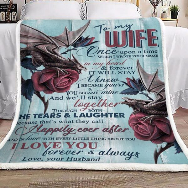 Dragon Rose To My Wife Fleece Blanket Sherpa Blanket
