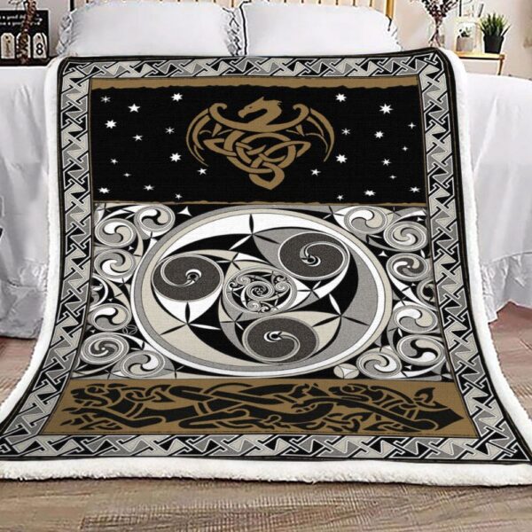 Celtic Dragon Black White And Bronze Fleece Blanket Sherpa Blanket