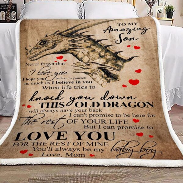 Dragon To My Amazing Son Love Mom Fleece Blanket Sherpa Blanket