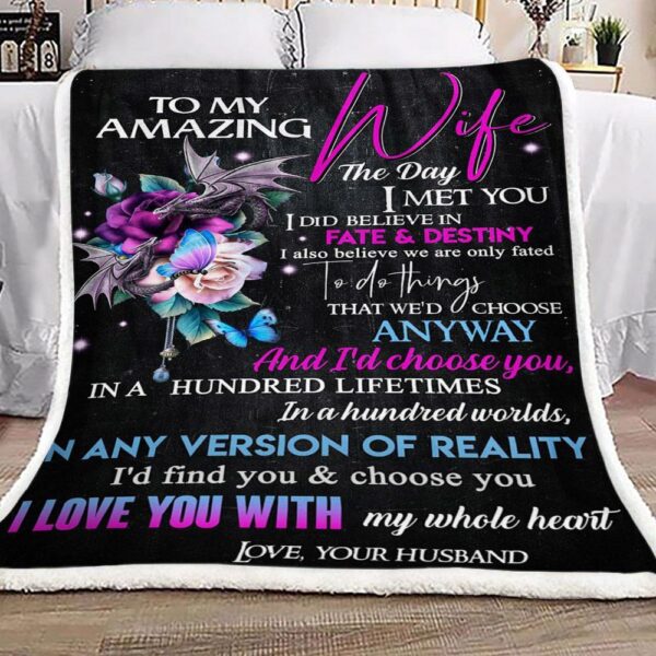 Roses Dragon To My Amazing Wife Fleece Blanket Sherpa Blanket