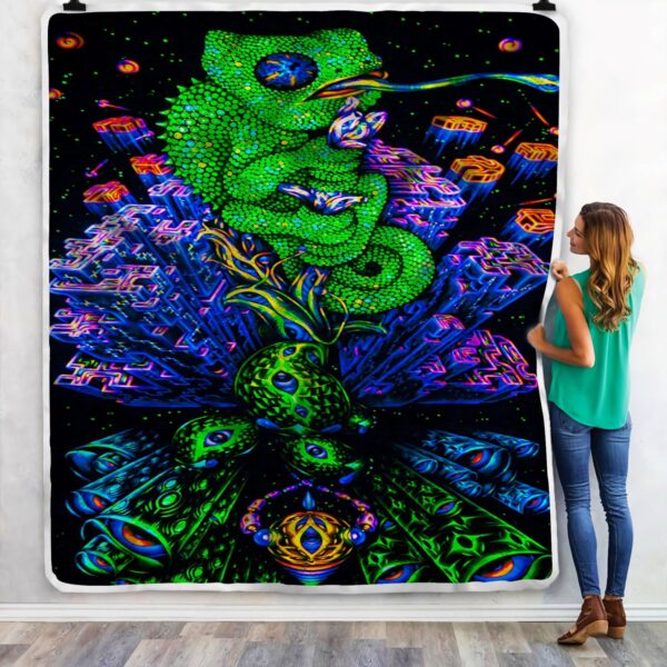 Chameleon Psychedelic Fleece Blanket Sherpa Blanket