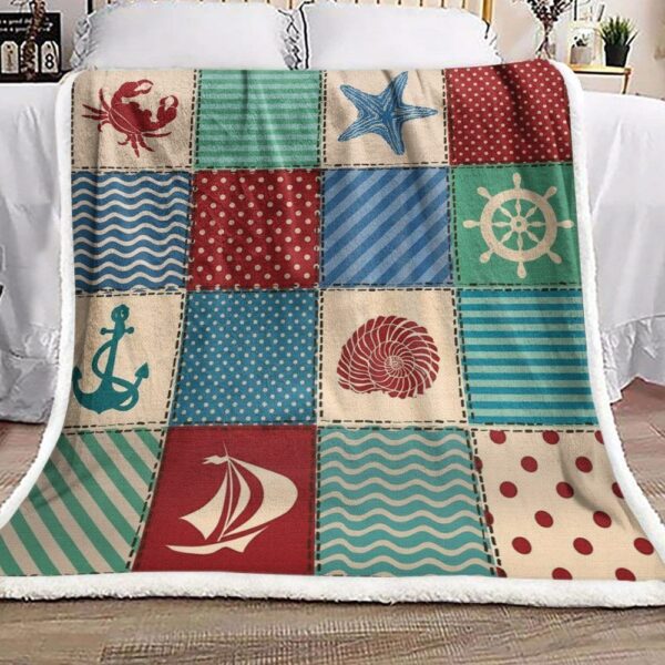 Nautical Marine Anchor Fleece Blanket Sherpa Blanket