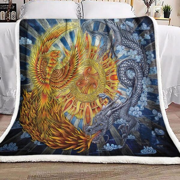 Phoenix And Dragon Fleece Blanket Sherpa Blanket