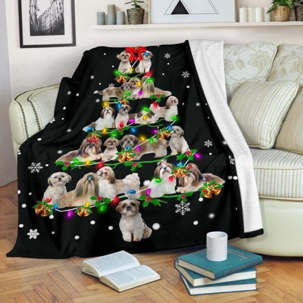 Shih Tzu Christmas Tree Fleece Blanket Sherpa Blanket