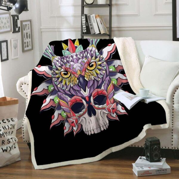 Tribal Owl And Skull Fleece Blanket Sherpa Blanket