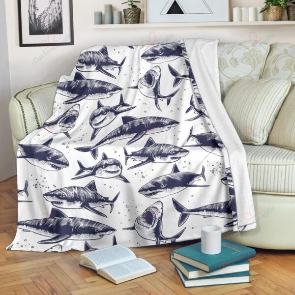 Great White Shark Pattern Fleece Blanket Sherpa Blanket