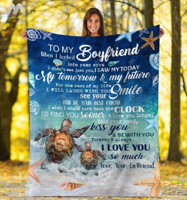Valentine's Day To My Boyfriend When I Look Into Your Eyes Fleece Blanket Sherpa Blanket