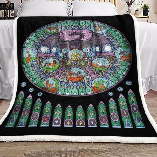 Stained Glass Dragon Fleece Blanket Sherpa Blanket