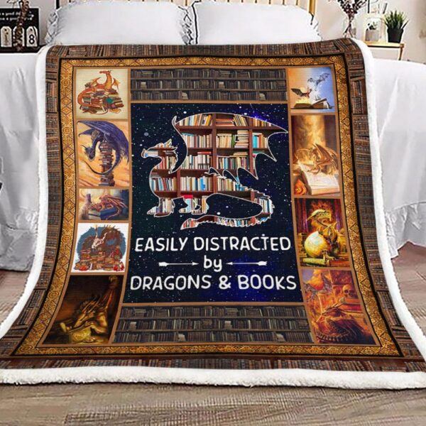 Dragon And Books Fleece Blanket Sherpa Blanket