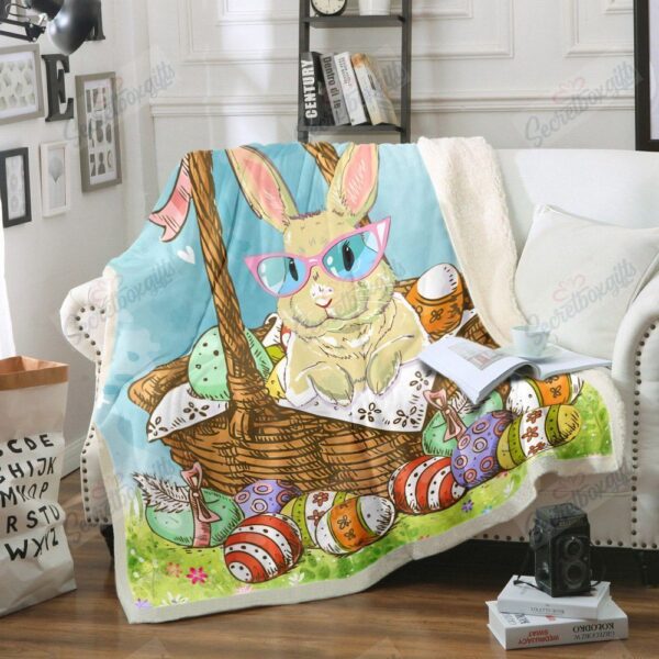 Happy Easter Rabbit Fleece Blanket Sherpa Blanket