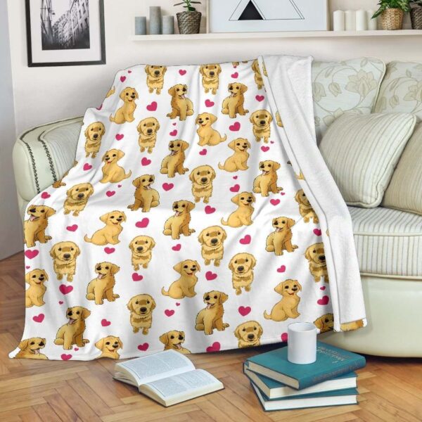 Golden Retriever Heart Fleece Blanket Sherpa Blanket