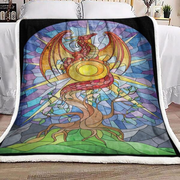 Stained Glass Dragon Fleece Blanket Sherpa Blanket