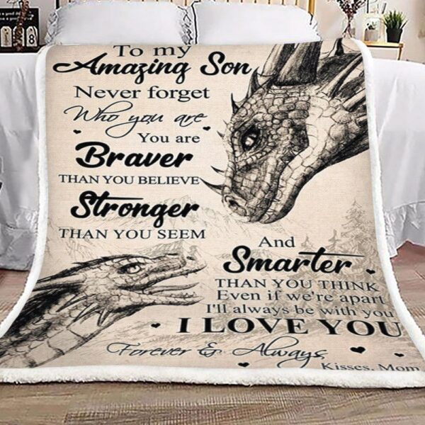 Mom To Son Dragon Fleece Blanket Sherpa Blanket