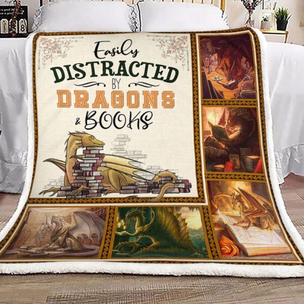 Dragon And Books Fleece Blanket Sherpa Blanket