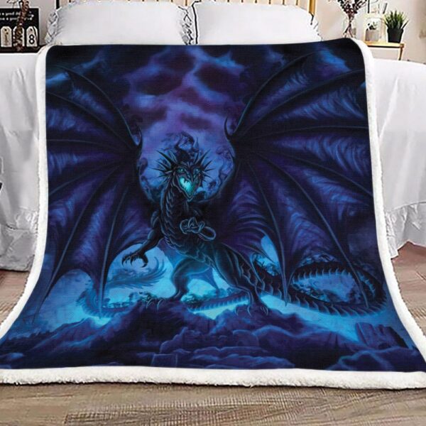 Dark Blue Demon Dragon Fleece Blanket Sherpa Blanket