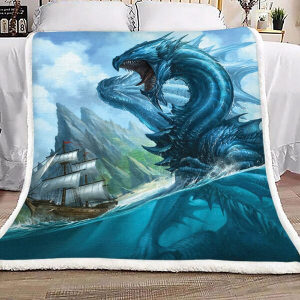 Water Dragon Attacking A Ship Fleece Blanket Sherpa Blanket