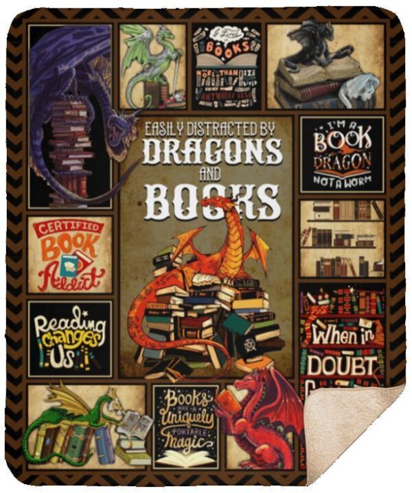 Dragons And Books Fleece Blanket Sherpa Blanket