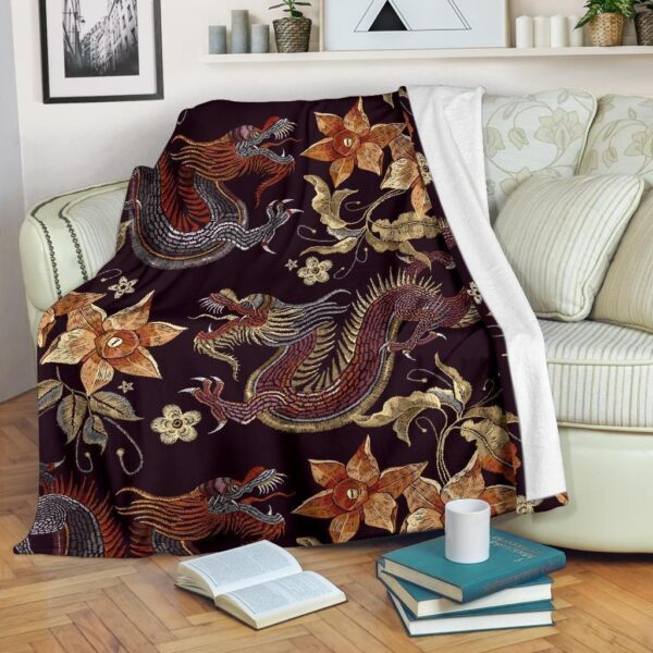 Vintage Dragon Flower Fleece Blanket Sherpa Blanket