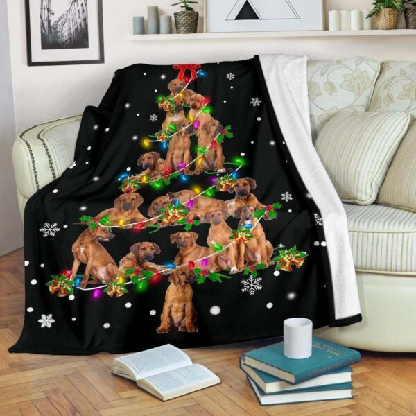 Rhodesian Ridgeback Christmas Tree Fleece Blanket Sherpa Blanket