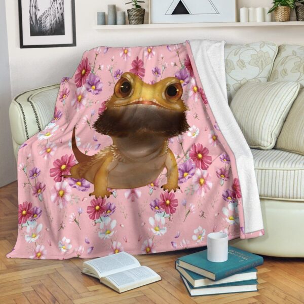 Pogona Bearded Dragon Black Fleece Blanket Sherpa Blanket