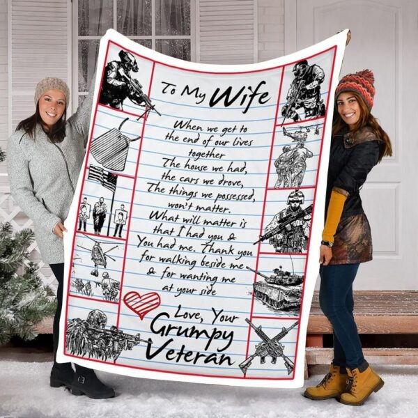 Veteran's To My Wife Fleece Blanket Sherpa Blanket