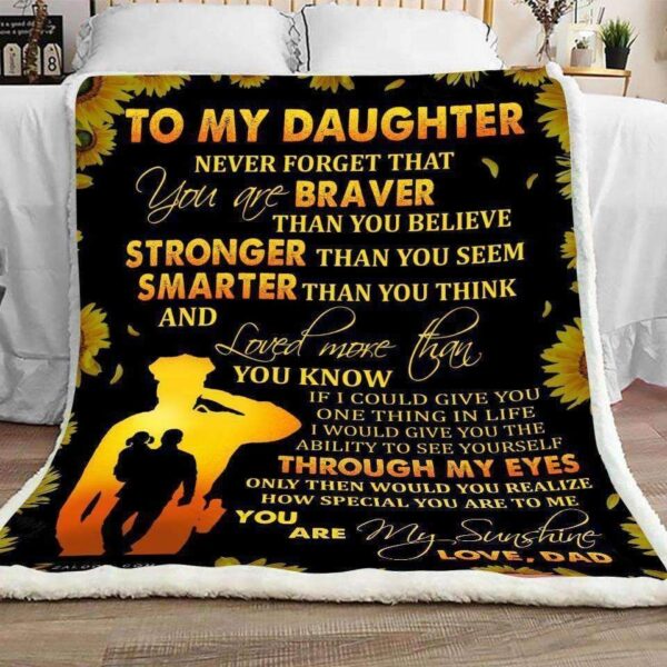 Sunflower Police To My Daughter Through My Eyes Love Dad Fleece Blanket Sherpa Blanket