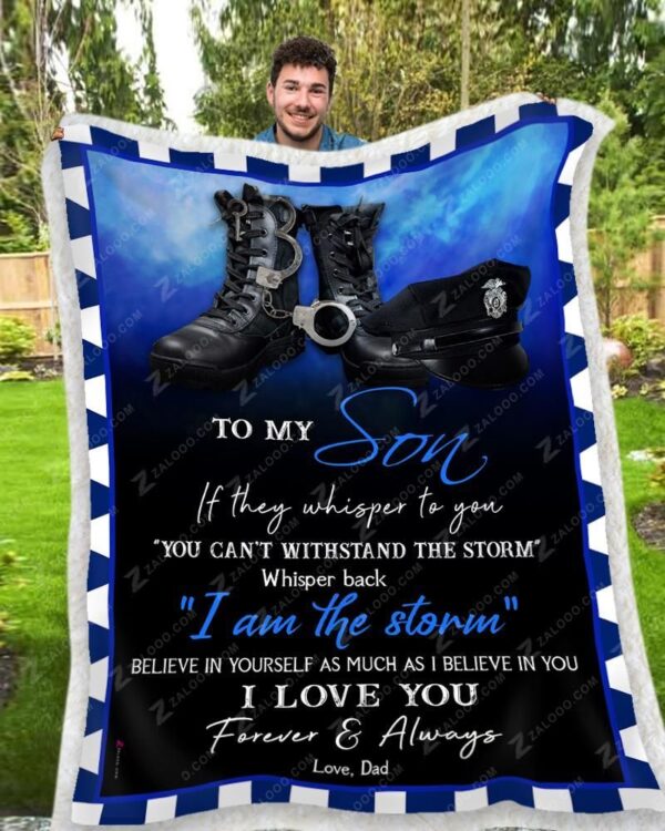 Police To My Son I Love You Dad Fleece Blanket Sherpa Blanket