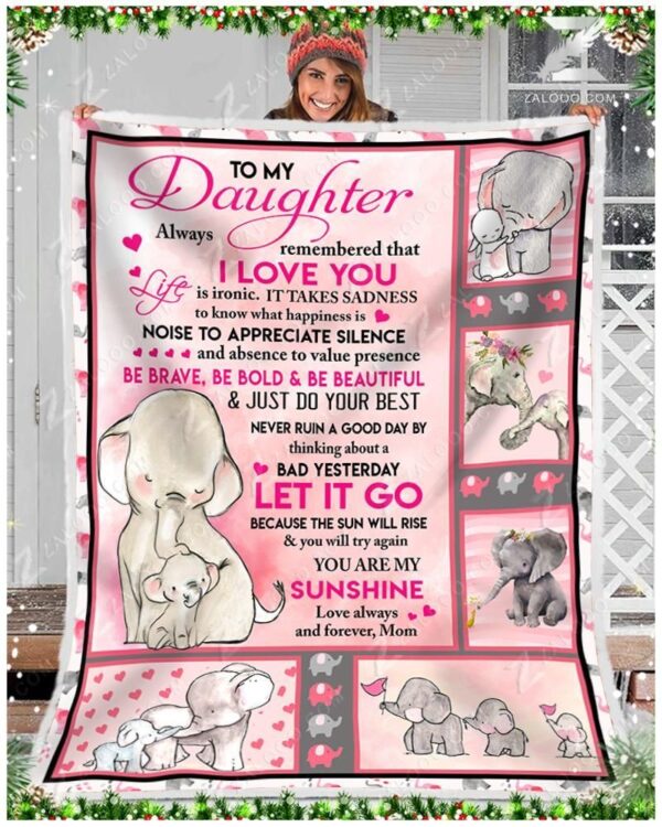 To My Daughter Mom Elephant Fleece Blanket Sherpa Blanket