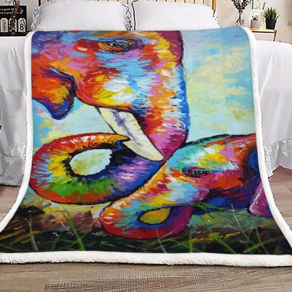 Elephant Mom And Daughter Fleece Blanket Sherpa Blanket