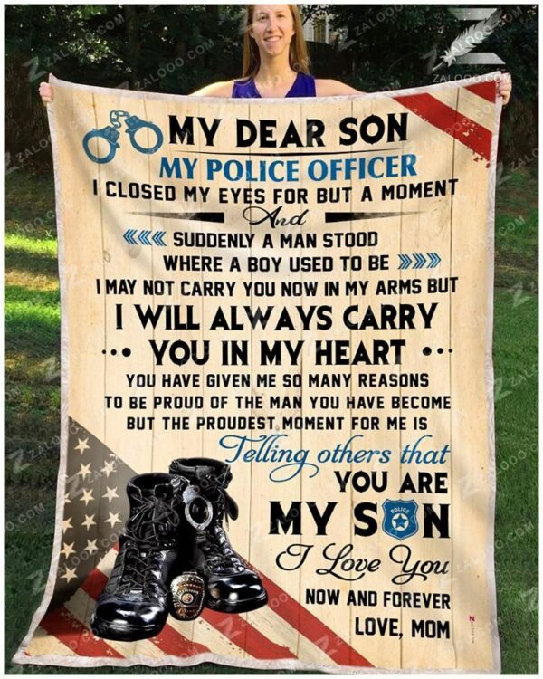 Police My Dear Son Love Mom Fleece Blanket Sherpa Blanket