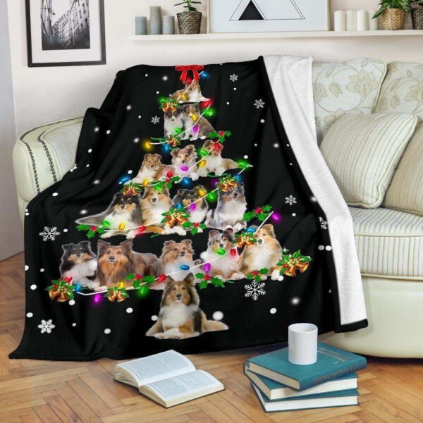 Shetland Sheepdog Christmas Tree Fleece Blanket Sherpa Blanket
