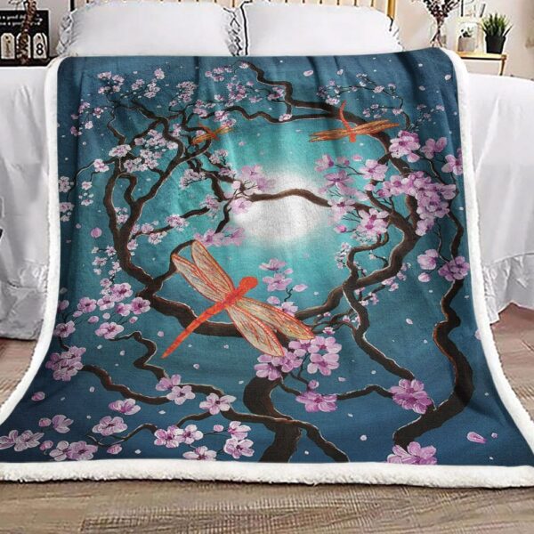 Peace Tree With Orange Dragonflies Fleece Blanket Sherpa Blanket