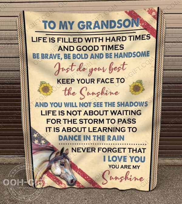To My Grandson Horse Us Flat Fleece Blanket Sherpa Blanket