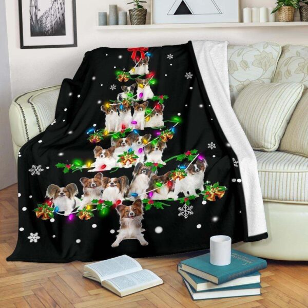 Papillon Christmas Tree Fleece Blanket Sherpa Blanket