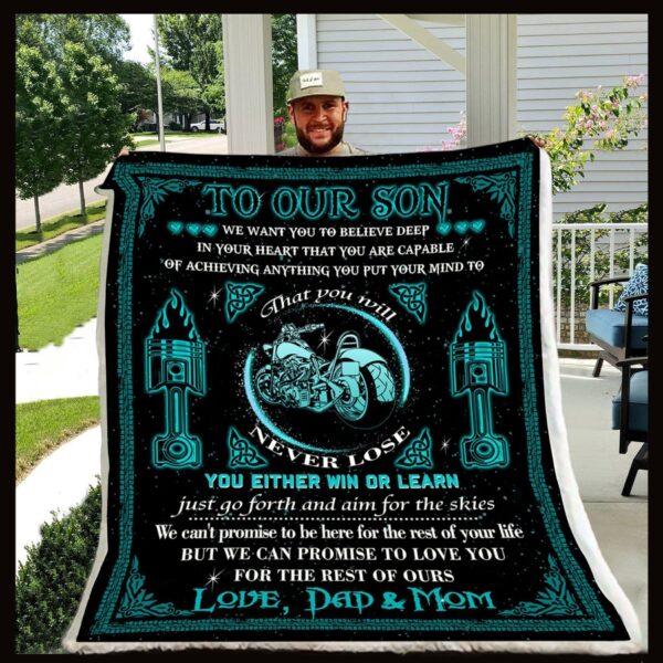 To Our Son You Will Never Lose You Either Win Or Learn Fleece Blanket Sherpa Blanket