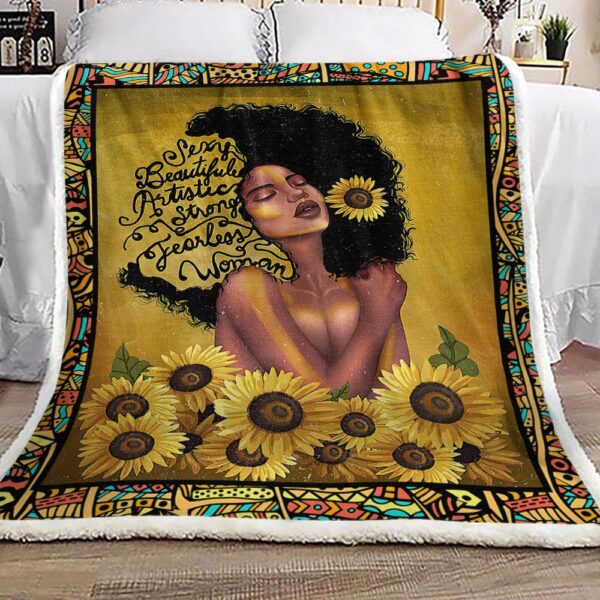 Black Woman Sunflower Fleece Blanket Sherpa Blanket