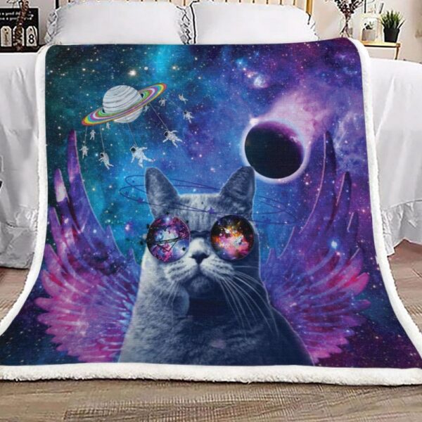 Galaxy Cat Fleece Blanket Sherpa Blanket