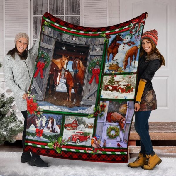 Horse Farm Christmas Fleece Blanket Sherpa Blanket
