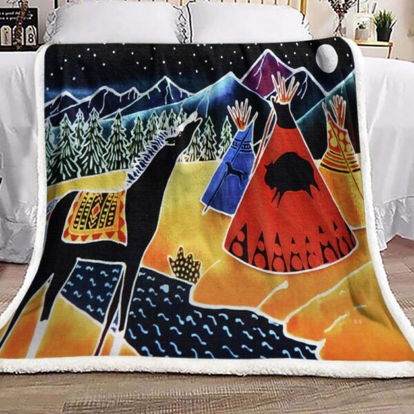 Horse Native American Fleece Blanket Sherpa Blanket
