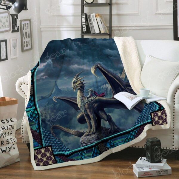 Epic Blue Dragon And Knight Fleece Blanket Sherpa Blanket