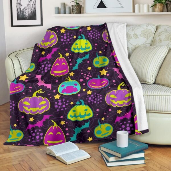 Halloween Pumpkin Bat Pattern Fleece Blanket Sherpa Blanket