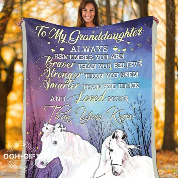 To My Granddaughter Horse Fleece Blanket Sherpa Blanket