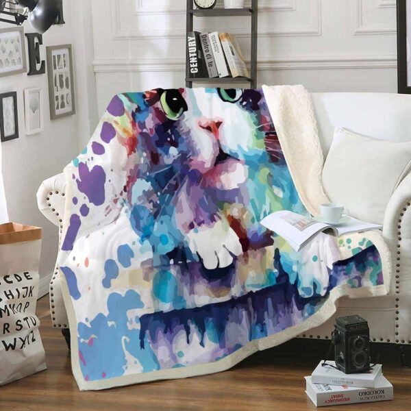 Watercolor Cat Fleece Blanket Sherpa Blanket
