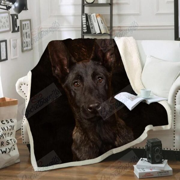 Dutch Shepherd Dog Portrait Fur Printed Fleece Blanket Sherpa Blanket