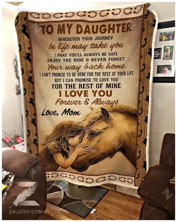 To My Daughter Mom Horse Fleece Blanket Sherpa Blanket