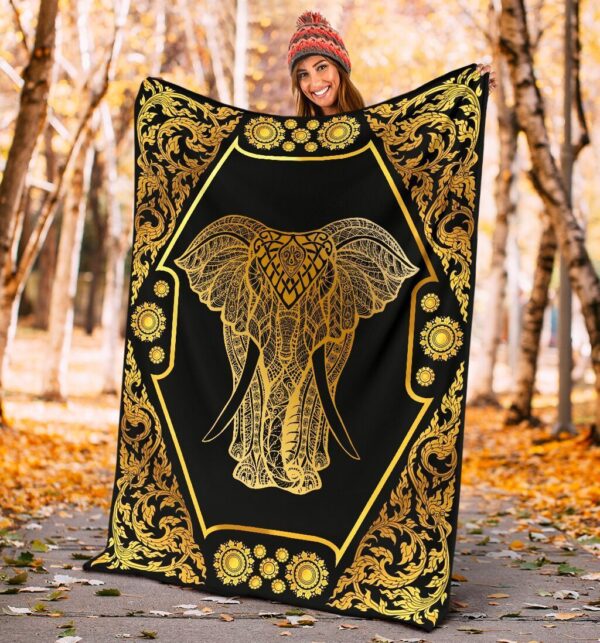 Elephant Gold Mandala Fleece Blanket Sherpa Blanket