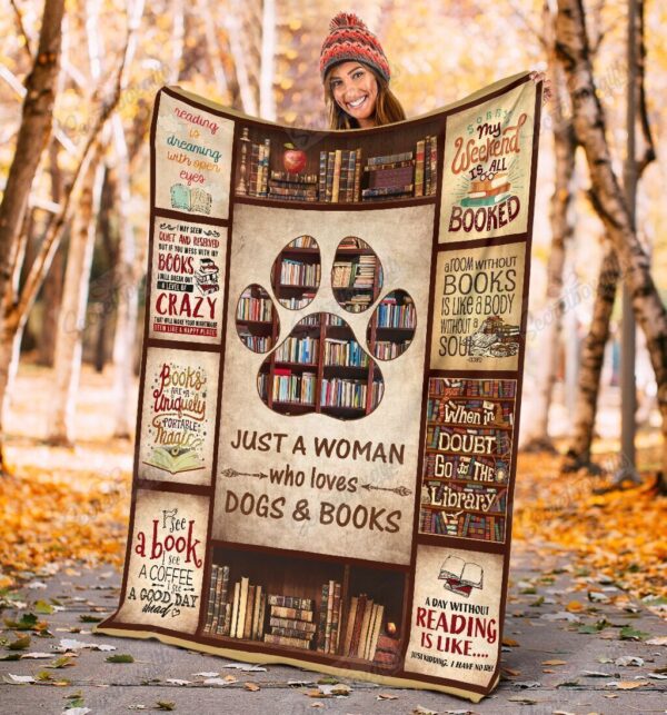 Dog Book Lovers Just A Woman Who Loves Dogs And Books Fleece Blanket Sherpa Blanket