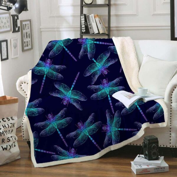 Neon Purple And Turquoise Dragonflies Fleece Blanket Sherpa Blanket