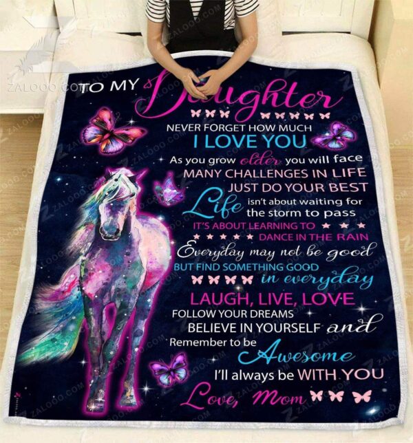 To My Daughter Mom Horse Fleece Blanket Sherpa Blanket